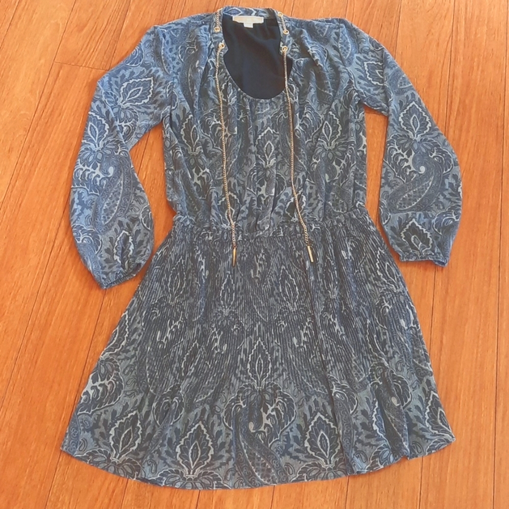 🔥🔥🔥SALE🔥🔥🔥NWOT Michael Kors Paisley Blue Gold Chain Dress